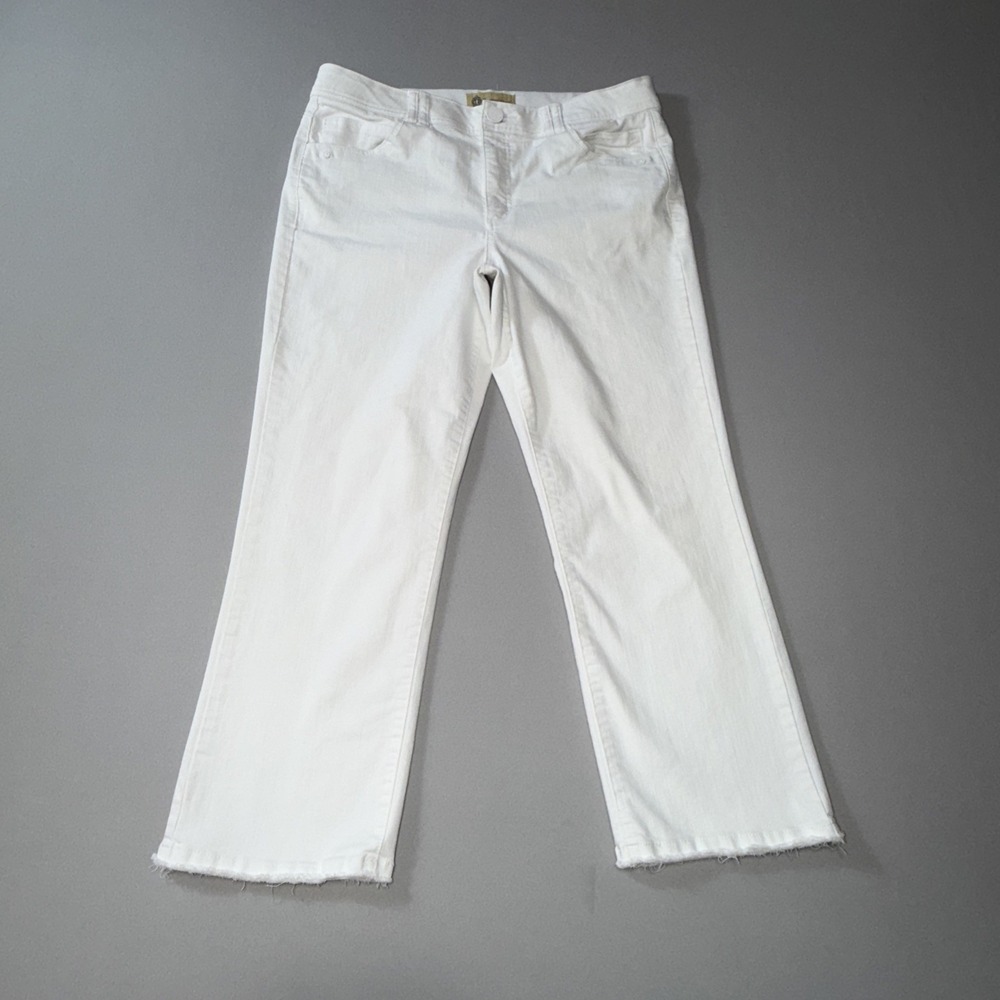 Democracy "Ab"Technology White Cropped Slim Straight Leg Jeans Size 14 Raw Hem